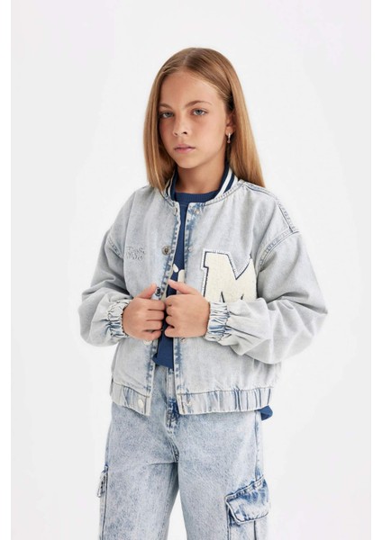 Kız Çocuk Çıtçıtlı Cepli Mevsimlik Jean Bomber Ceket C7485A824AU