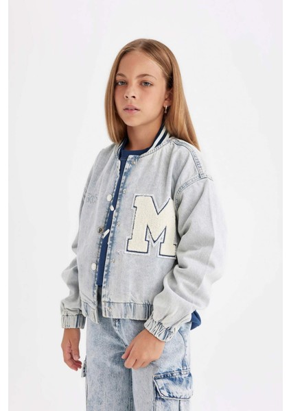 Kız Çocuk Çıtçıtlı Cepli Mevsimlik Jean Bomber Ceket C7485A824AU