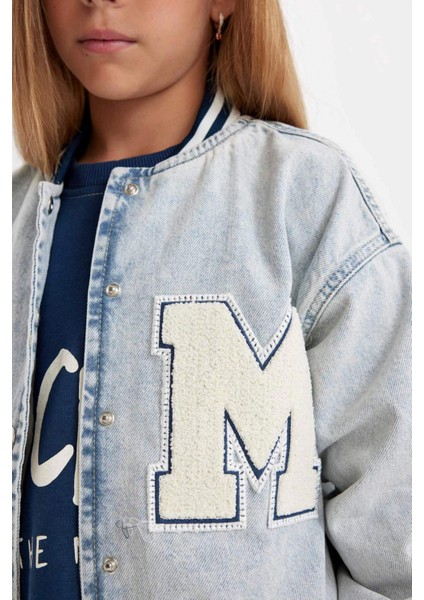 Kız Çocuk Çıtçıtlı Cepli Mevsimlik Jean Bomber Ceket C7485A824AU