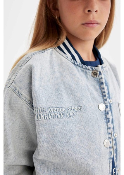 Kız Çocuk Çıtçıtlı Cepli Mevsimlik Jean Bomber Ceket C7485A824AU