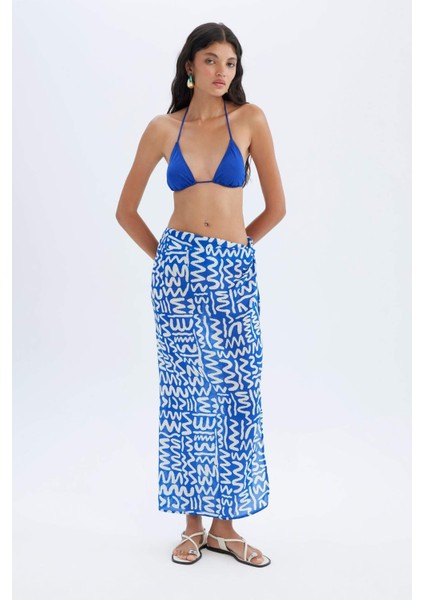 Desenli Yırtmaçlı Plaj Eteği-Fall in Love C6104AXNS