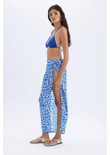 Desenli Yırtmaçlı Plaj Eteği-Fall in Love C6104AXNS