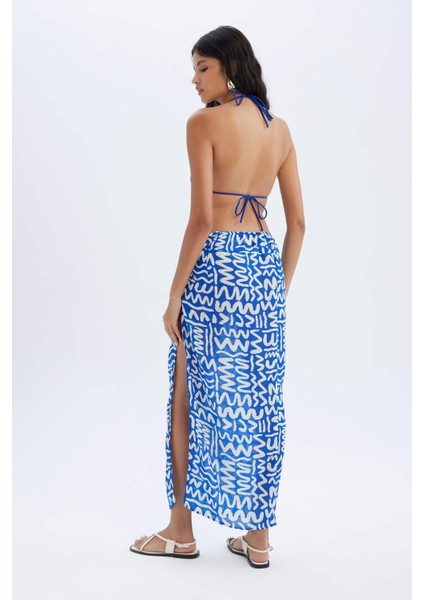 Desenli Yırtmaçlı Plaj Eteği-Fall in Love C6104AXNS