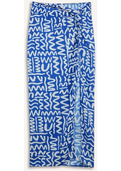 Desenli Yırtmaçlı Plaj Eteği-Fall in Love C6104AXNS