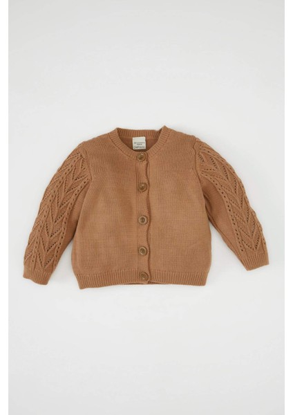 Kız Bebek Basic Düz Triko Bisiklet Yaka Düğmeli Hırka C7905A524AU
