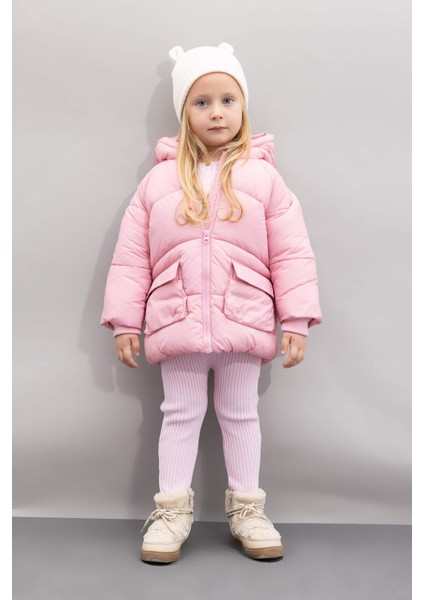 Kız Bebek Su Geçirmez Çift Taraflı Polar Astarlı Cep İçi Polarlı Kapüşonlu Fermuarlı Şişme Mont C7804A524AU