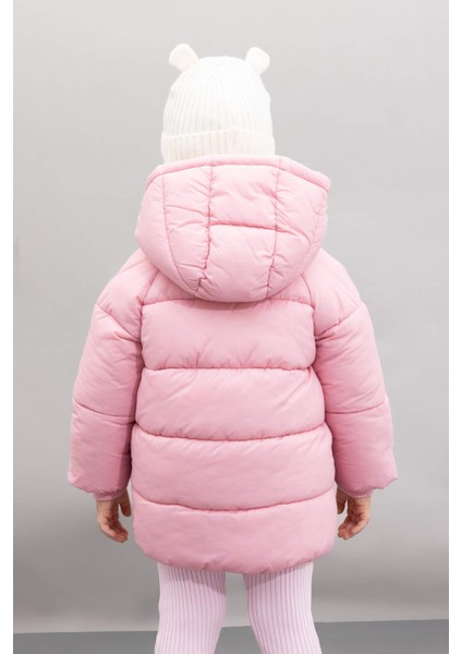 Kız Bebek Su Geçirmez Çift Taraflı Polar Astarlı Cep İçi Polarlı Kapüşonlu Fermuarlı Şişme Mont C7804A524AU