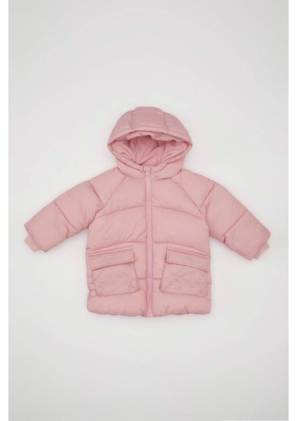 Kız Bebek Su Geçirmez Çift Taraflı Polar Astarlı Cep İçi Polarlı Kapüşonlu Fermuarlı Şişme Mont C7804A524AU