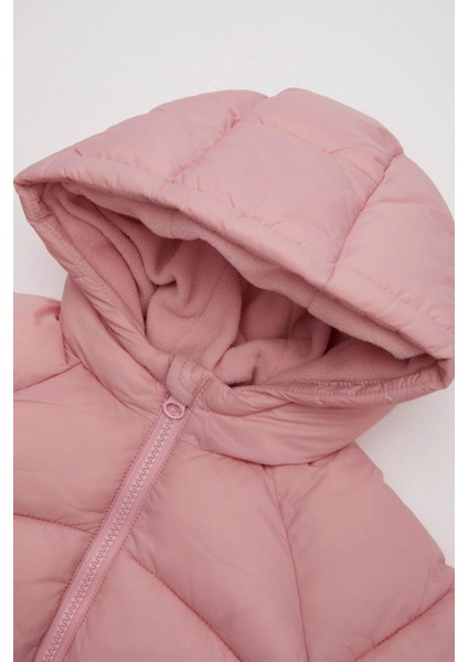 Kız Bebek Su Geçirmez Çift Taraflı Polar Astarlı Cep İçi Polarlı Kapüşonlu Fermuarlı Şişme Mont C7804A524AU
