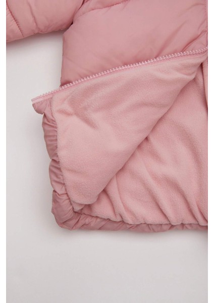 Kız Bebek Su Geçirmez Çift Taraflı Polar Astarlı Cep İçi Polarlı Kapüşonlu Fermuarlı Şişme Mont C7804A524AU