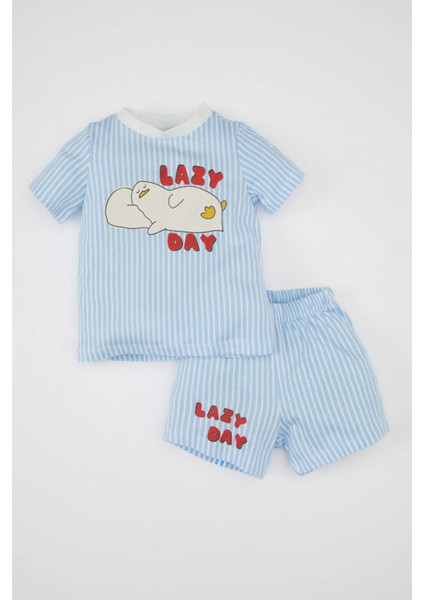 Erkek Bebek Pijama Takımı Penye Çizgili Kısa Kollu Üst Şort