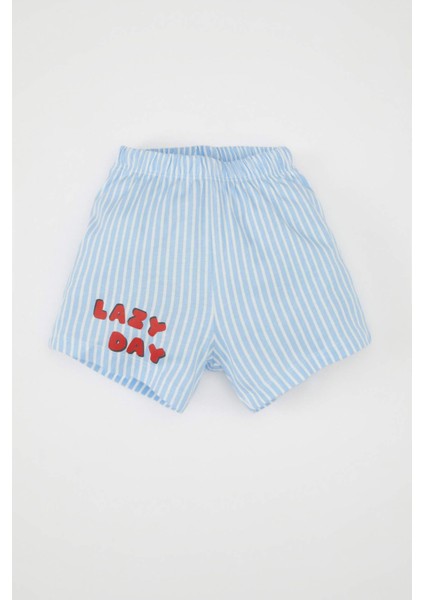 Erkek Bebek Pijama Takımı Penye Çizgili Kısa Kollu Üst Şort