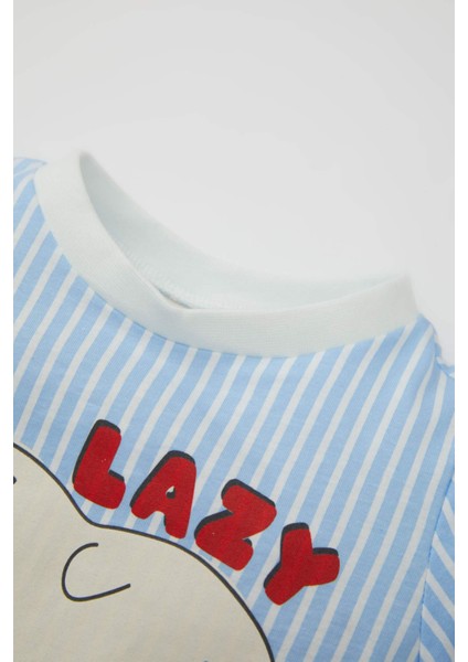 Erkek Bebek Pijama Takımı Penye Çizgili Kısa Kollu Üst Şort