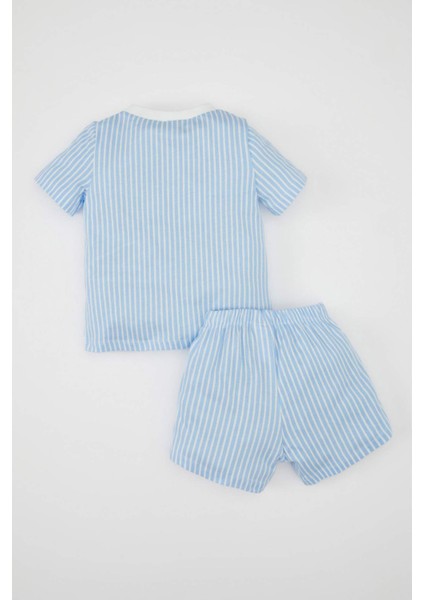 Erkek Bebek Pijama Takımı Penye Çizgili Kısa Kollu Üst Şort