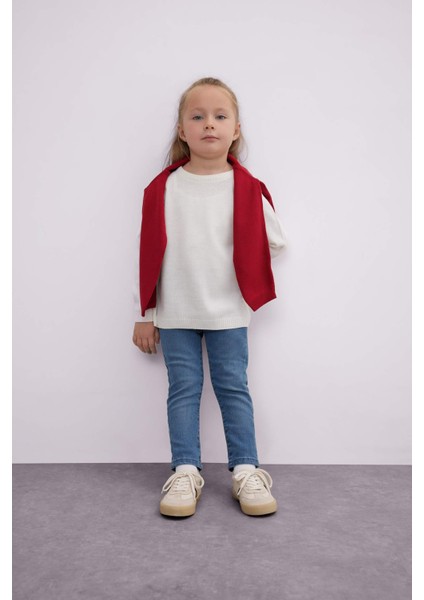 Kız Bebek Bisiklet Yaka Basic Düz Triko Kazak X8187A224AU