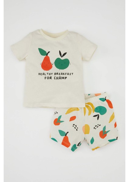 Erkek Bebek Pijama Takım Baskılı Penye Kısa Kollu Beli Lastikli Şortlu Alt
