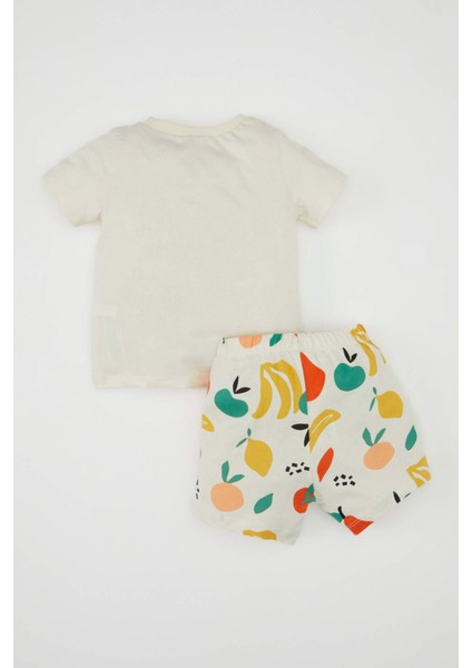 Erkek Bebek Pijama Takım Baskılı Penye Kısa Kollu Beli Lastikli Şortlu Alt