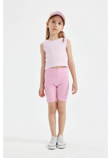 Kız Çocuk Basic Düz Biker Fitilli Kaşkorse Tayt