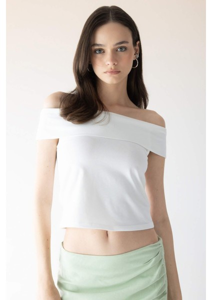 Fitted Omuzu Açık Kısa Kollu Tişört C7661AX24SM