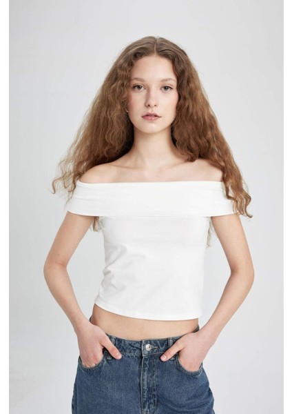 Fitted Omuzu Açık Kısa Kollu Tişört C7661AX24SM