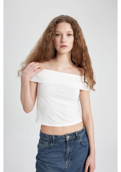 Fitted Omuzu Açık Kısa Kollu Tişört C7661AX24SM