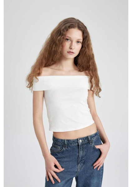 Fitted Omuzu Açık Kısa Kollu Tişört C7661AX24SM