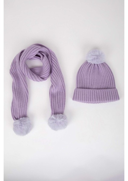 Kız Çocuk 2'li Takım Ponponlu Bere Atkı C7986A824WN