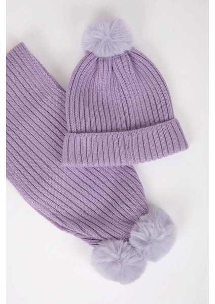 Kız Çocuk 2'li Takım Ponponlu Bere Atkı C7986A824WN