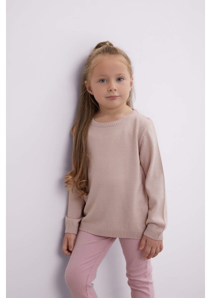 Kız Bebek Açık Pembe Bisiklet Yaka Basic Düz Triko Kazak X8187A224AU