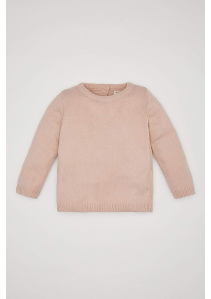 Kız Bebek Açık Pembe Bisiklet Yaka Basic Düz Triko Kazak X8187A224AU