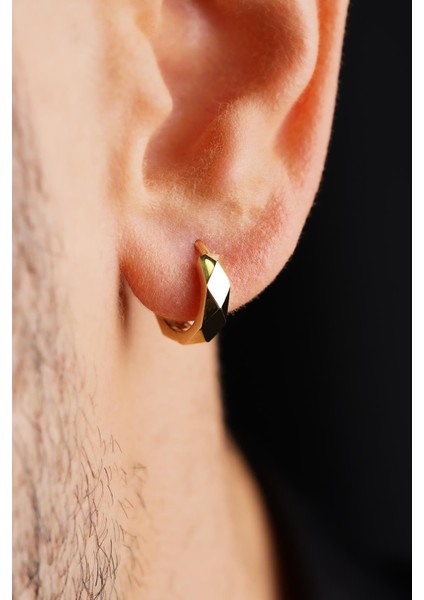 14 Ayar Altın Asimetrik Kesim Halka Küpe Erkek