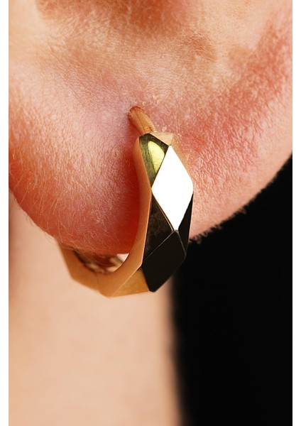 14 Ayar Altın Asimetrik Kesim Halka Küpe Erkek modelleri