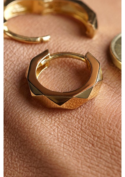 14 Ayar Altın Asimetrik Kesim Halka Küpe Erkek indirimleri