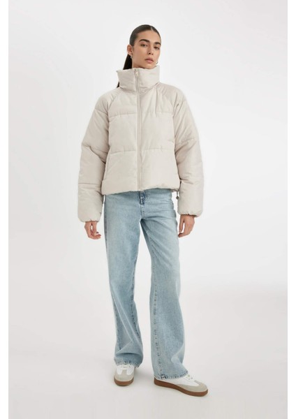 Su Geçirmez Şişme Mont Dik Yaka Fermuarlı Cepli Kısa A0613AX24WN