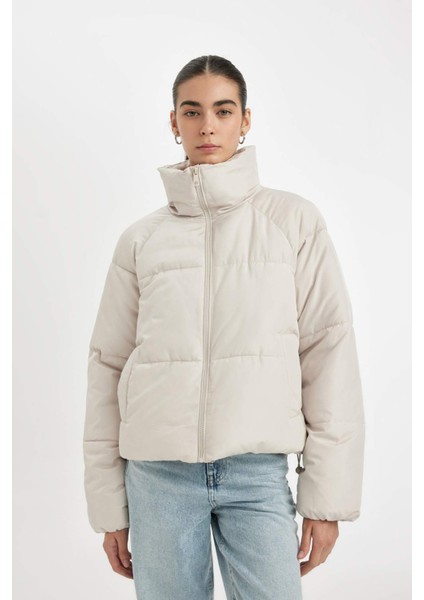 Su Geçirmez Şişme Mont Dik Yaka Fermuarlı Cepli Kısa A0613AX24WN