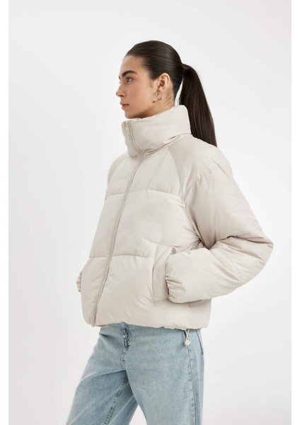 Su Geçirmez Şişme Mont Dik Yaka Fermuarlı Cepli Kısa A0613AX24WN