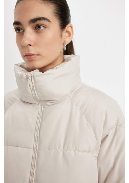 Su Geçirmez Şişme Mont Dik Yaka Fermuarlı Cepli Kısa A0613AX24WN