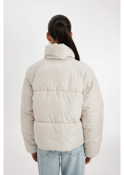 Su Geçirmez Şişme Mont Dik Yaka Fermuarlı Cepli Kısa A0613AX24WN