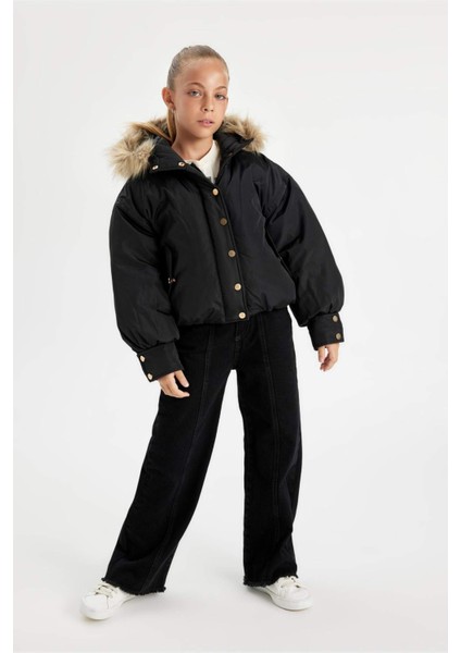 Kız Çocuk Kapüşonlu Çıtçıtlı Fermuarlı Cepli Mont C5488A824WN