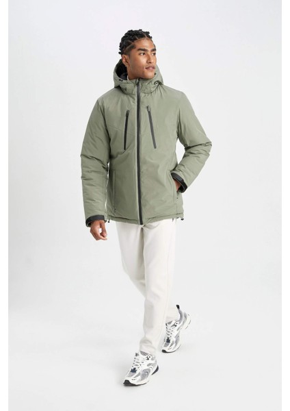 Fit Su Geçirmez Termometreli Slim Fit Dar Kesim Polar Kapüşonlu Fermuarlı Kışlık Mont A2125AX24WN