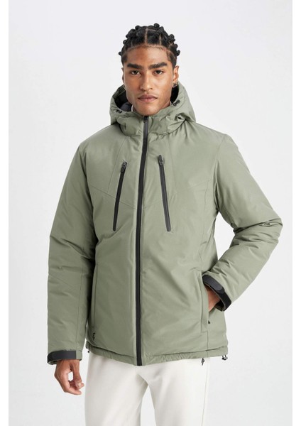 Fit Su Geçirmez Termometreli Slim Fit Dar Kesim Polar Kapüşonlu Fermuarlı Kışlık Mont A2125AX24WN