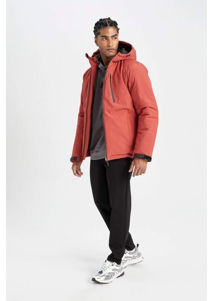 Fit Su Geçirmez Termometreli Slim Fit Dar Kesim Polar Kapüşonlu Fermuarlı Kışlık Mont A2125AX24WN