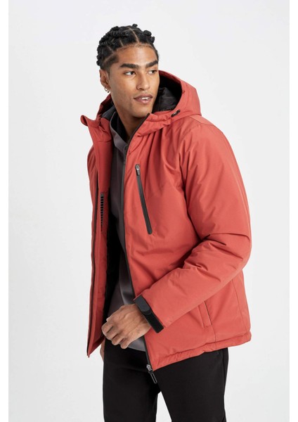 Fit Su Geçirmez Termometreli Slim Fit Dar Kesim Polar Kapüşonlu Fermuarlı Kışlık Mont A2125AX24WN