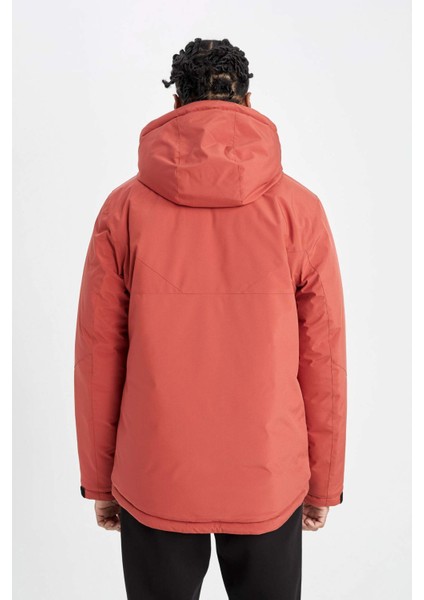 Fit Su Geçirmez Termometreli Slim Fit Dar Kesim Polar Kapüşonlu Fermuarlı Kışlık Mont A2125AX24WN