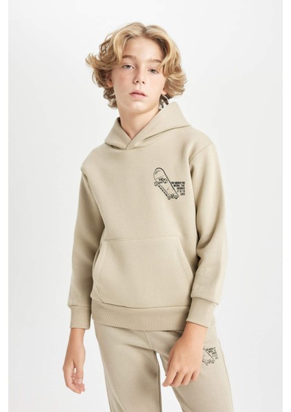 Erkek Çocuk Yazı Baskılı Cepli Kapüşonlu Okul Sweatshirt C7560A824AU