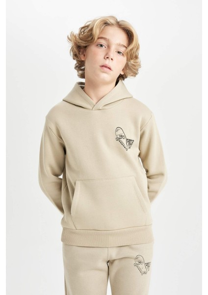 Erkek Çocuk Yazı Baskılı Cepli Kapüşonlu Okul Sweatshirt C7560A824AU