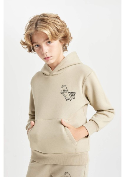 Erkek Çocuk Yazı Baskılı Cepli Kapüşonlu Okul Sweatshirt C7560A824AU