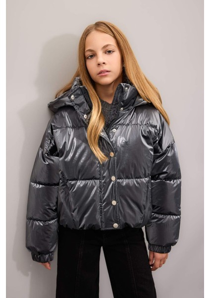 Kız Çocuk Su Geçirmez Kapüşonlu Fermuarlı Çıtçıtlı Mont C5765A824WN