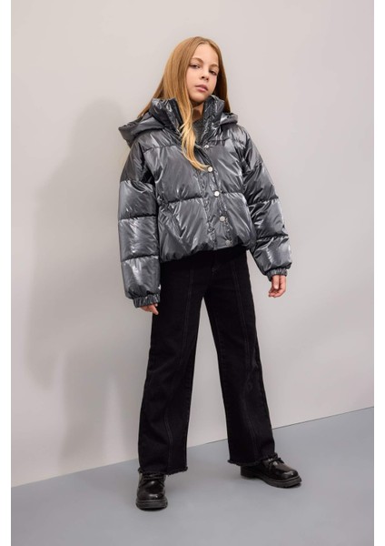 Kız Çocuk Su Geçirmez Kapüşonlu Fermuarlı Çıtçıtlı Mont C5765A824WN