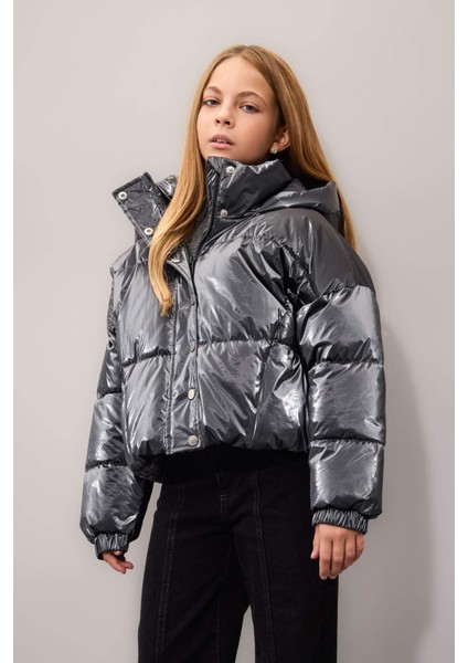 Kız Çocuk Su Geçirmez Kapüşonlu Fermuarlı Çıtçıtlı Mont C5765A824WN